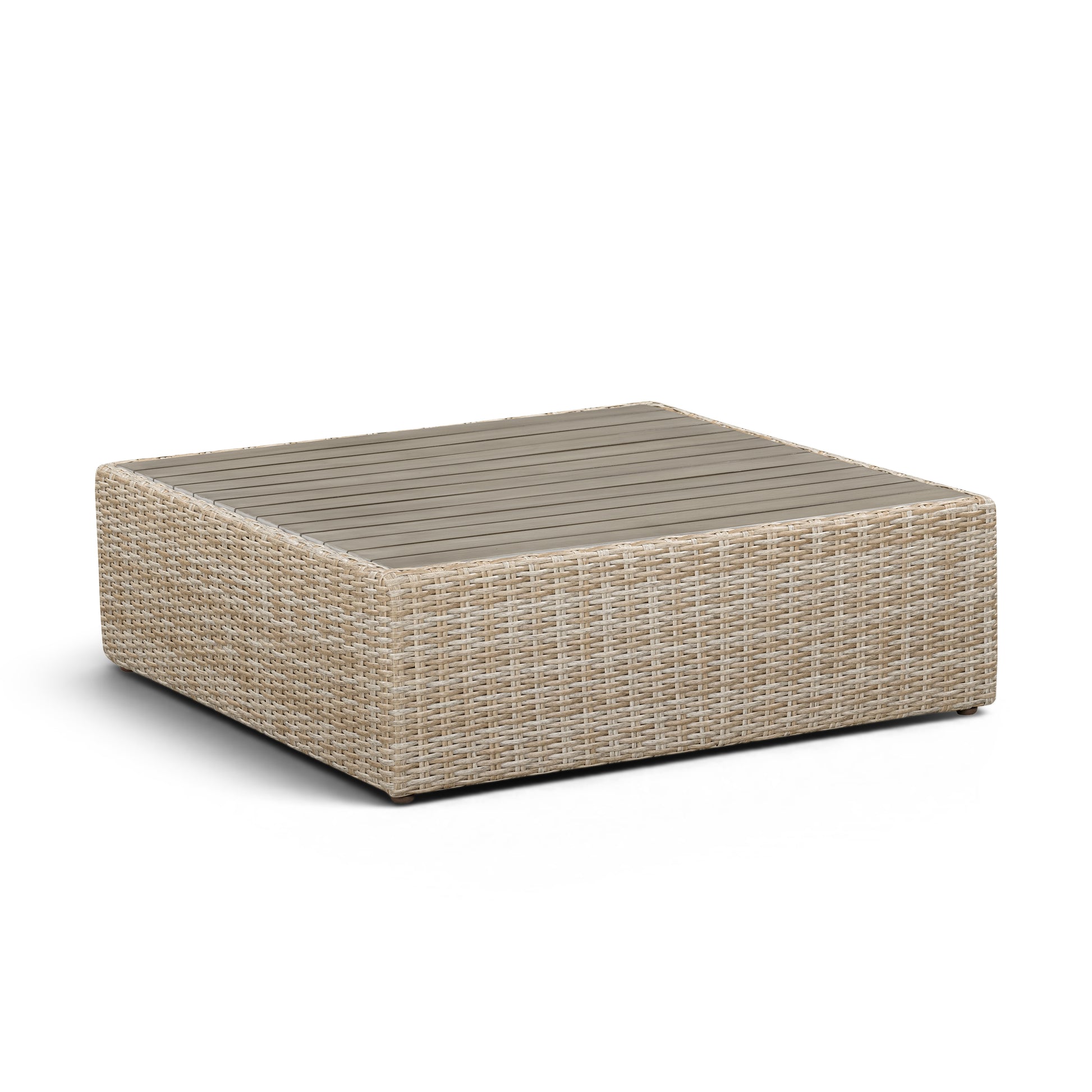 Cali Performance Fabric & Wicker Outdoor Ottoman - Grey / Beige - Image 3