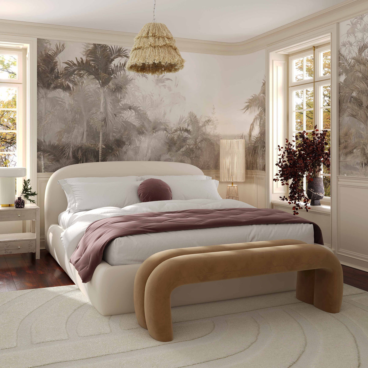 Bara Performance Velvet Bed - Cream / Queen - Image 2