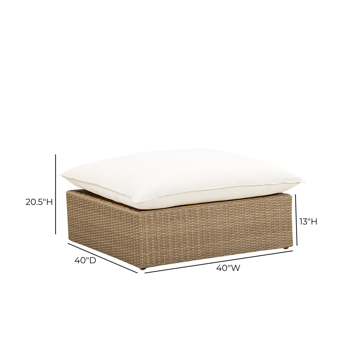 Cali Performance Fabric & Wicker Outdoor Ottoman - Cream / Brown - Image 4