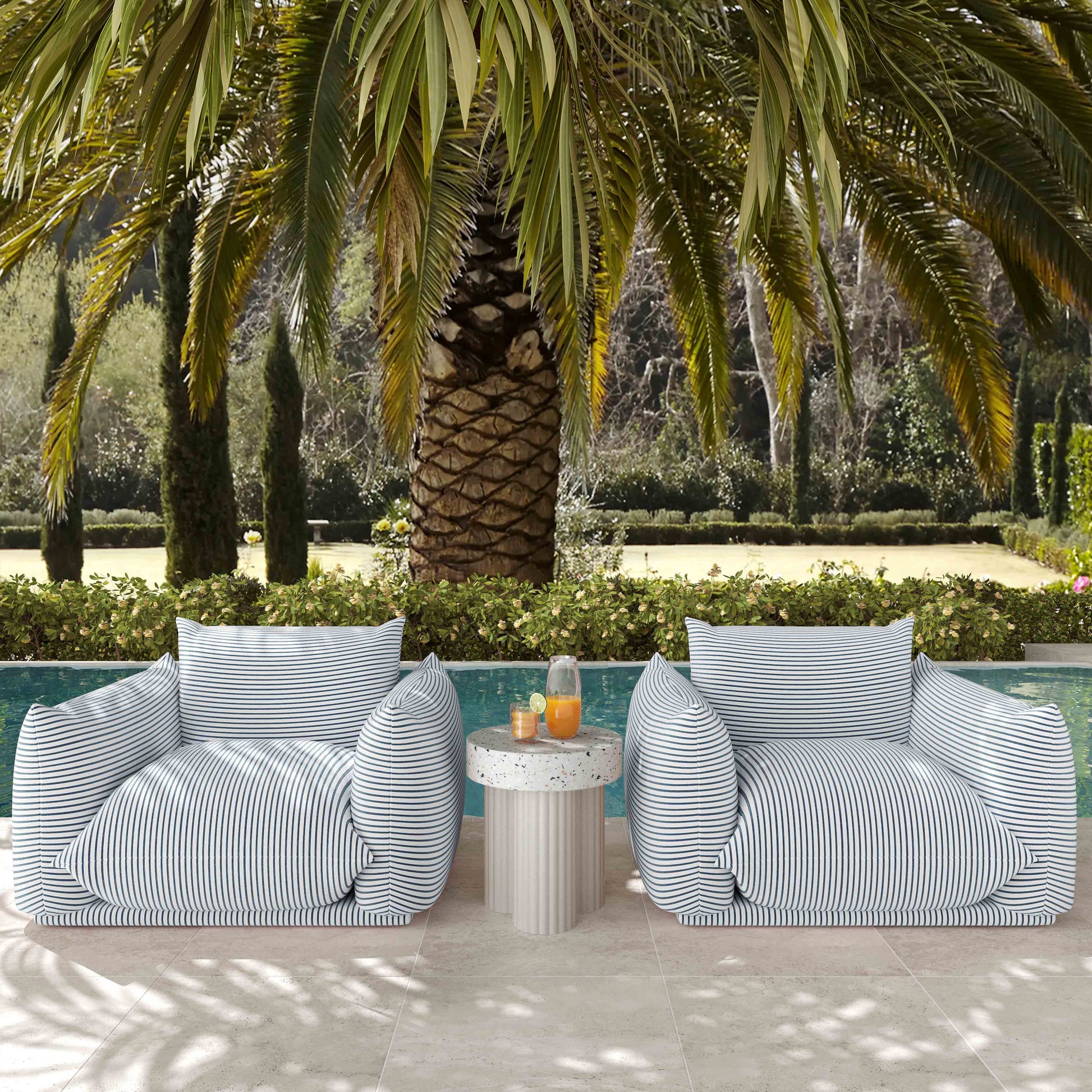 Saint Tropez Stuffed Indoor/Outdoor Armchair - Blue - Image 2