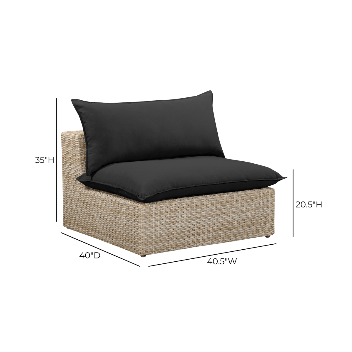 Cali Performance Fabric & Wicker Outdoor Armless Chair - Black / Natural - Image 6