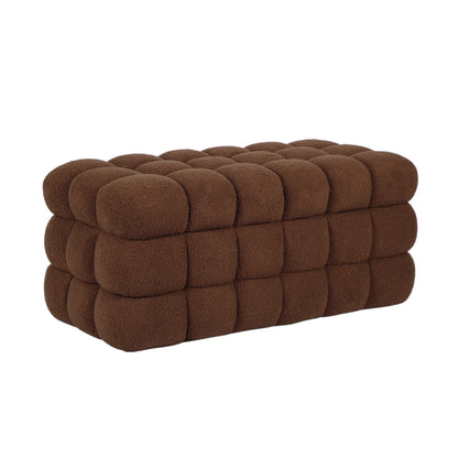 Anita 39" Faux Shearling Storage Bench With Reversible Tray Top - Brown - Image 1