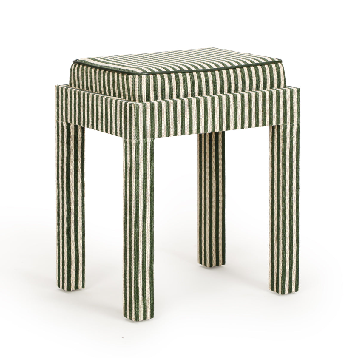 Kora Cotton Jute Contract-Grade Accent Stool - Green Stripes - Image 2