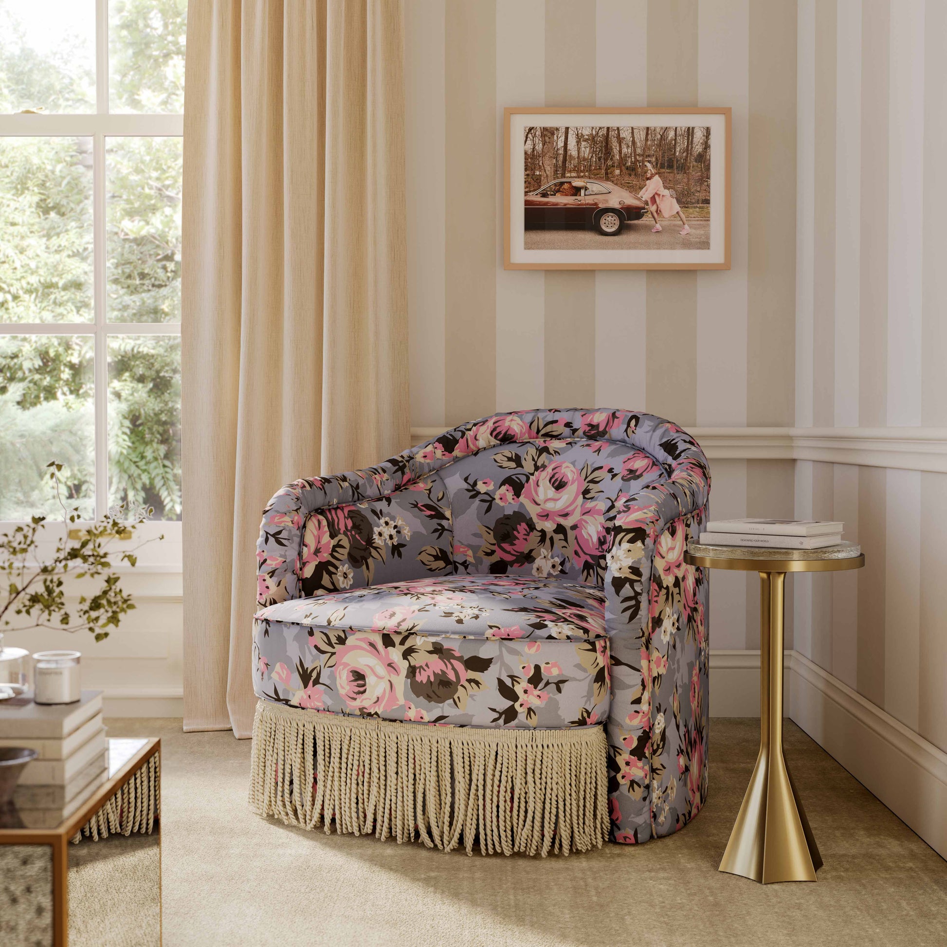 Pamela Tasseled Lounge Accent Chair - Spring Floral - Image 2