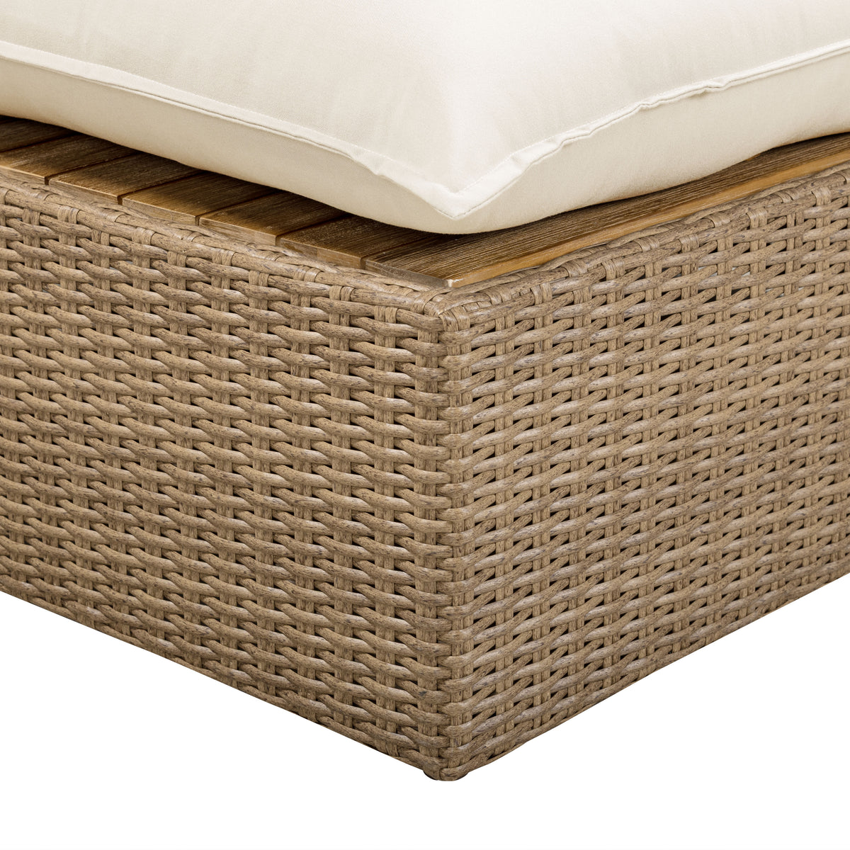 Cali Performance Fabric & Wicker Outdoor Ottoman - Cream / Brown - Image 3