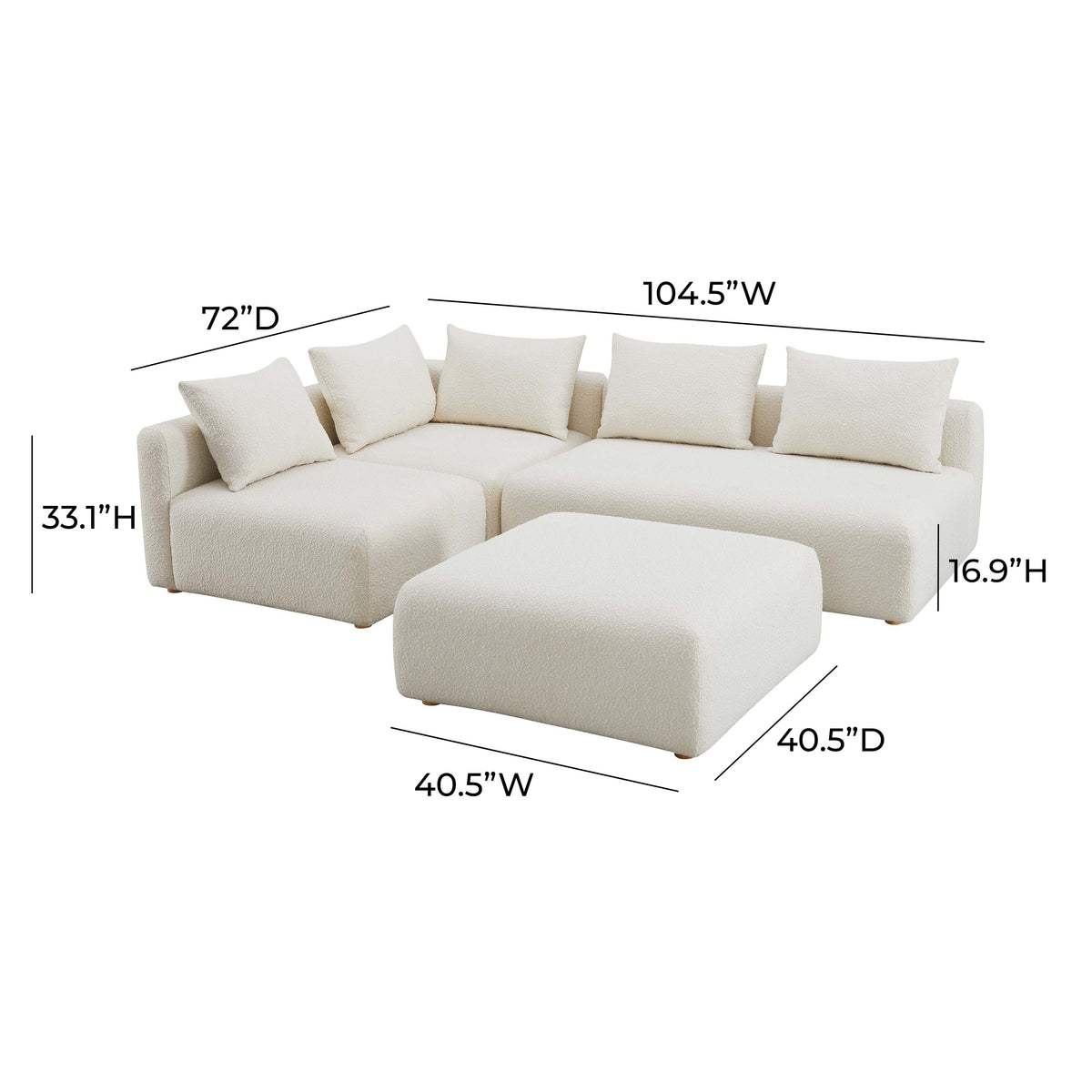 Hangover 4-Piece Modular Chaise Sectional - Cream - Image 6
