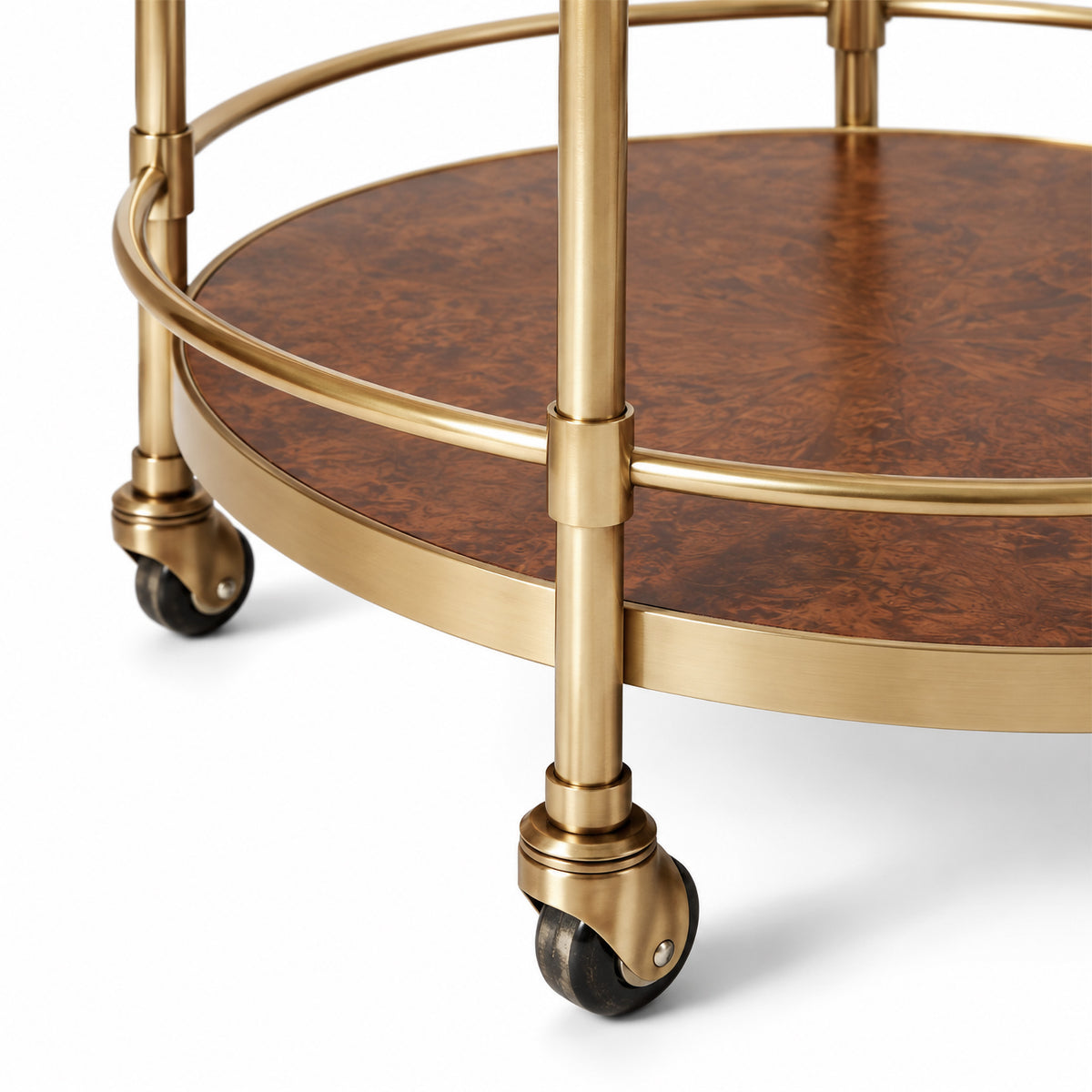 Desiree Brown Burl and Gold Round Bar Cart - Image 4