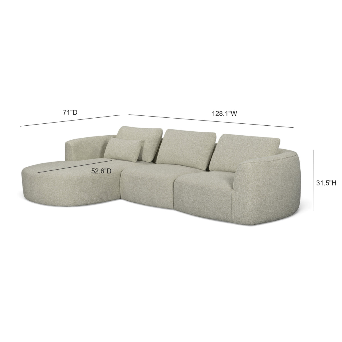 Noor 3-Piece XL 128" Modular Sectional - Wheat / LAF - Image 6