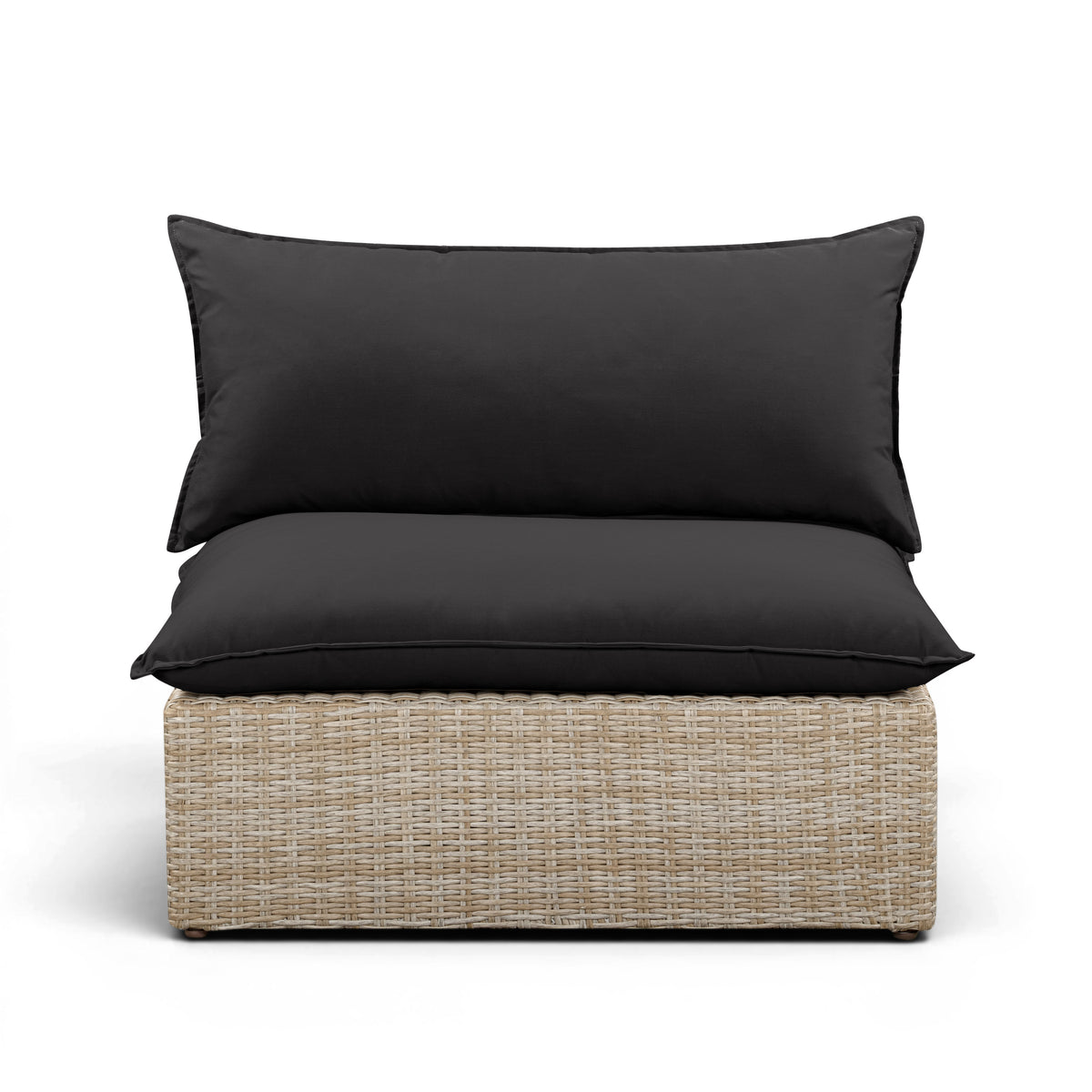 Cali Performance Fabric & Wicker Outdoor Armless Chair - Black / Natural - Image 1