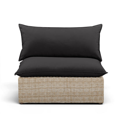 Cali Performance Fabric & Wicker Outdoor Armless Chair - Black / Natural - Image 1