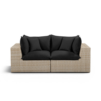 Cali 80" Performance Fabric & Wicker Outdoor Loveseat - Black / Natural - Image 1