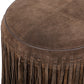 Daphne Round Suede Fringe Ottoman - Chocolate Brown - Image 3
