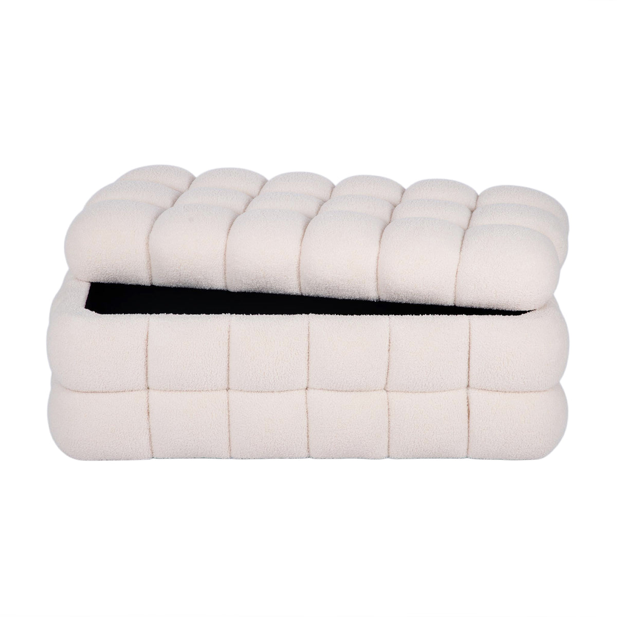 Anita 39" Faux Shearling Storage Bench With Reversible Tray Top - Cream - Image 3