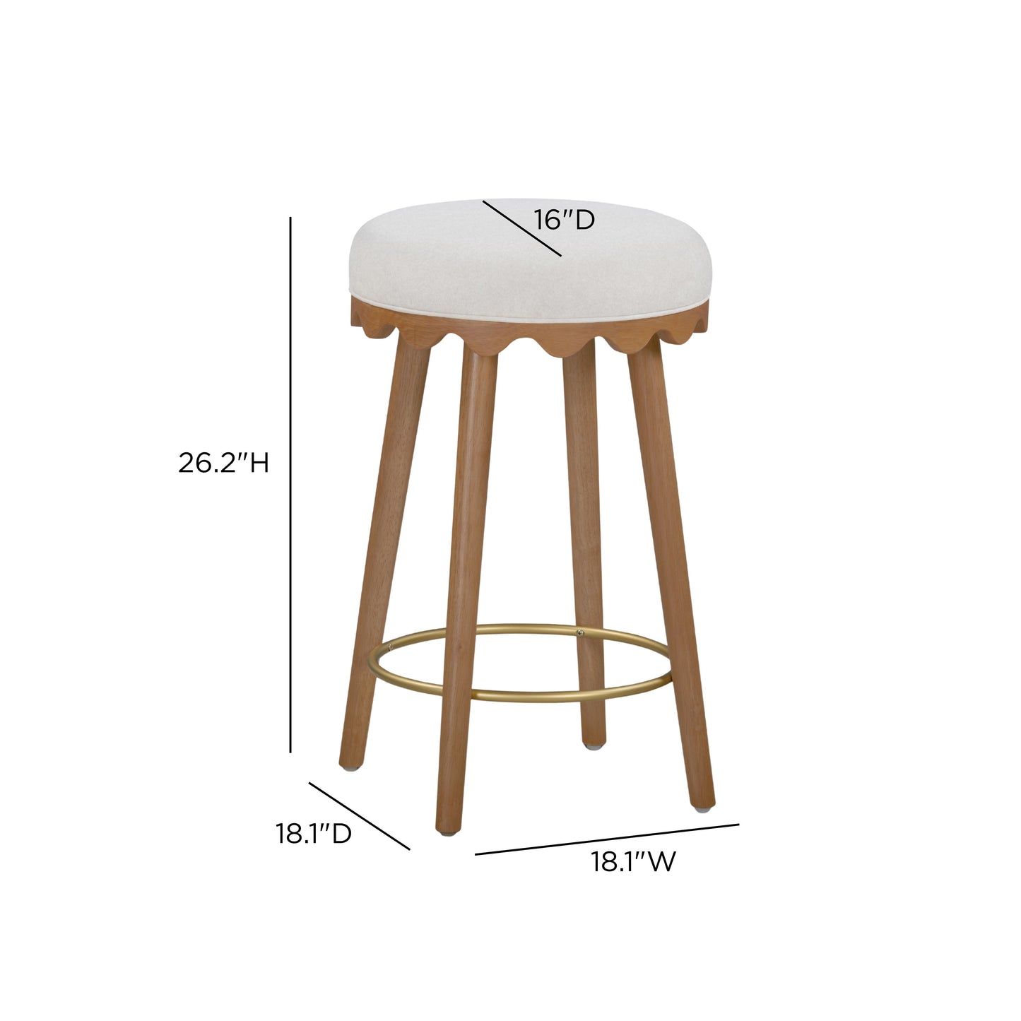 Oodle Cream Performance Vegan Mohair Light Walnut Counter Stool - Image 6