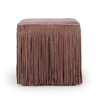 Daphne Square Suede Fringe Ottoman - Image 1
