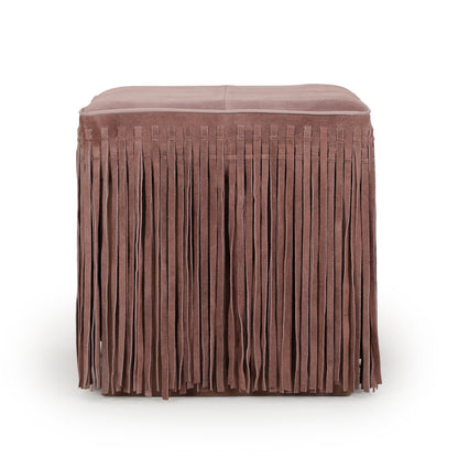 Daphne Square Suede Fringe Ottoman - Dusty Pink - Image 1
