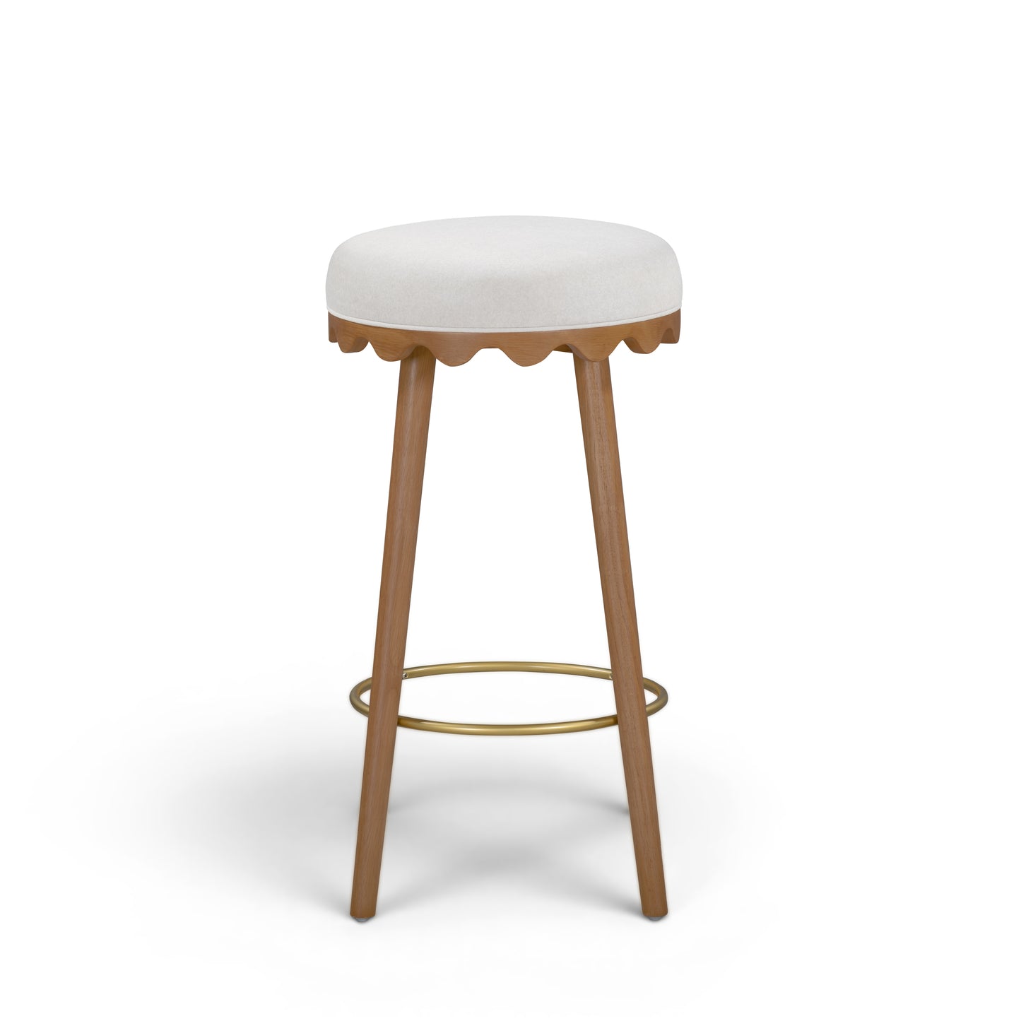 Oodle Cream Performance Vegan Mohair Light Walnut Bar Stool - Image 2