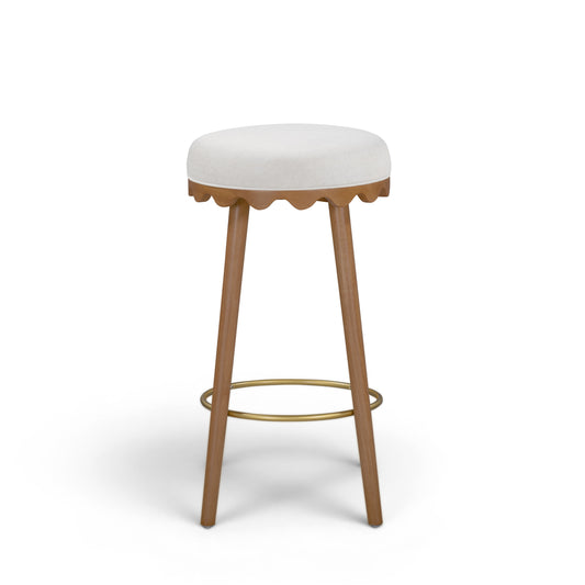 Oodle Cream Performance Vegan Mohair Light Walnut Bar Stool - Image 2