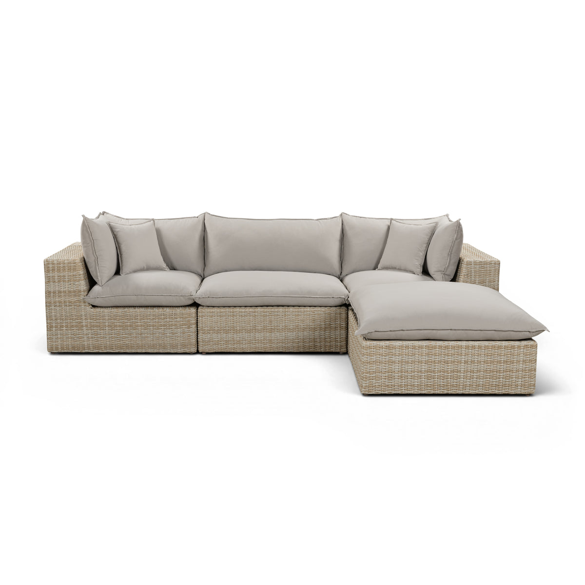 Cali 4-Piece Performance Fabric & Wicker Outdoor Sectional - Grey / Natural - Image 1