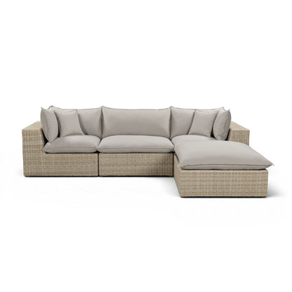 Cali 4-Piece Performance Fabric & Wicker Outdoor Sectional - Grey / Natural - Image 1