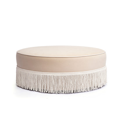 Tassy Tasseled Round Ottoman - Tan - Image 2