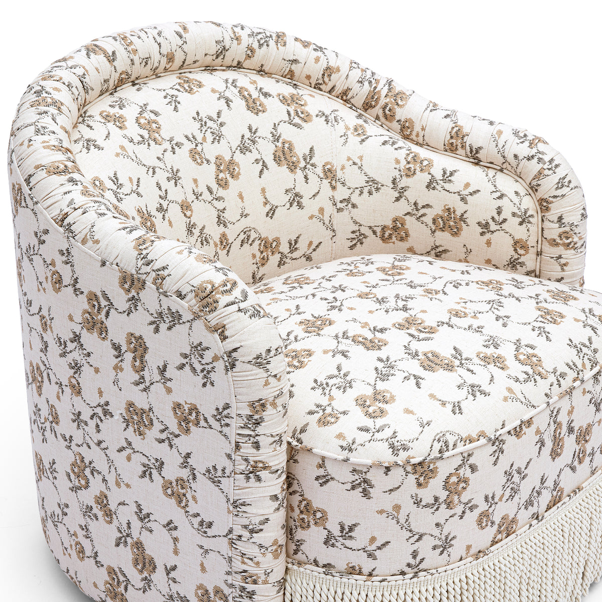 Pamela Tasseled Lounge Accent Chair - Natural Floral Print - Image 3