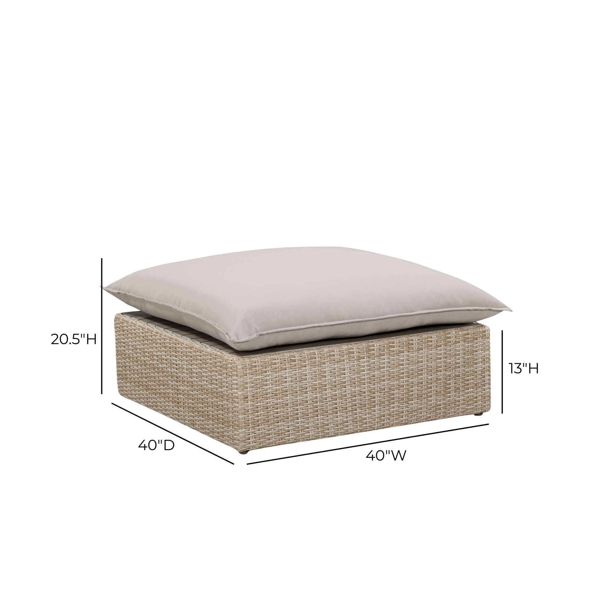 Cali Performance Fabric & Wicker Outdoor Ottoman - Grey / Beige - Image 5