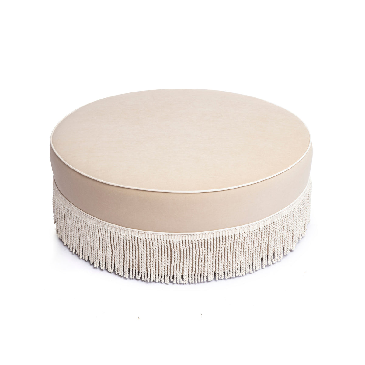 Tassy Tasseled Round Ottoman - Tan - Image 4