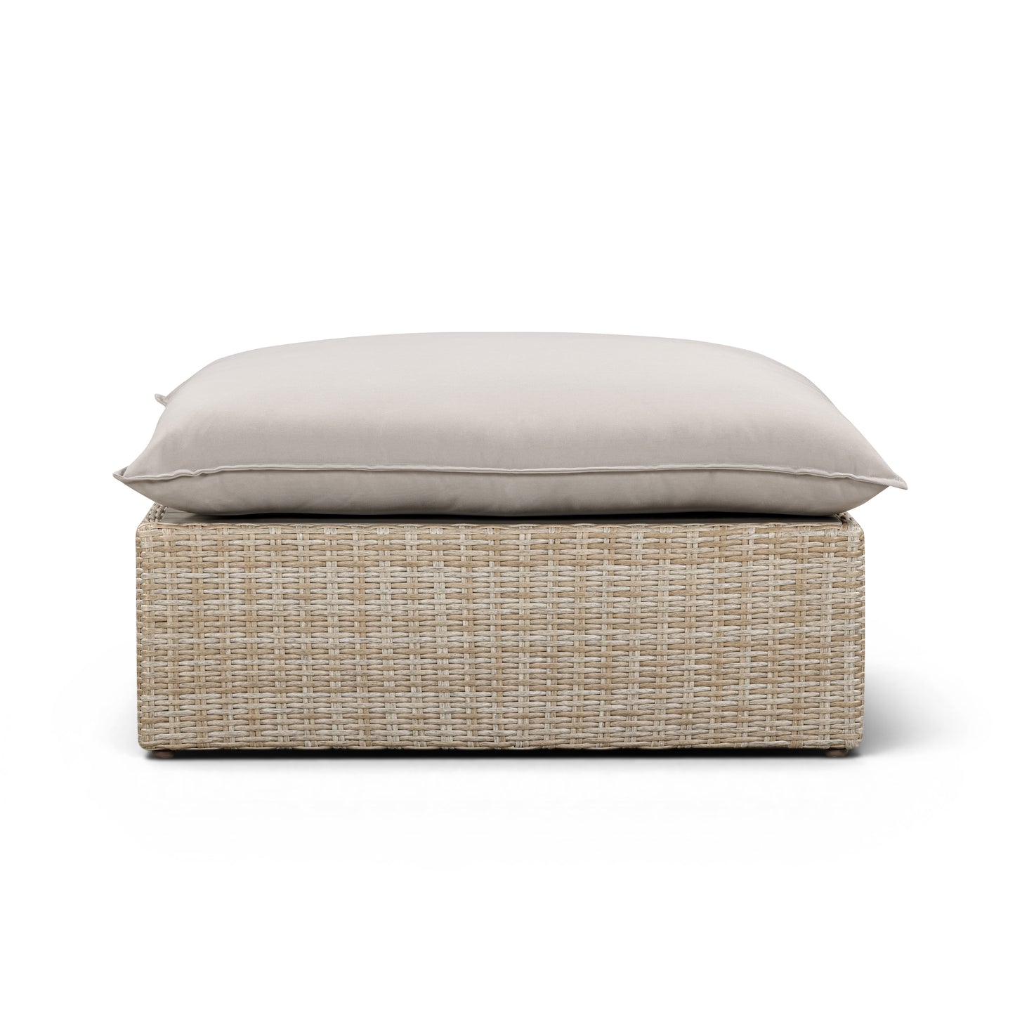 Cali Performance Fabric & Wicker Outdoor Ottoman - Grey / Beige - Image 2