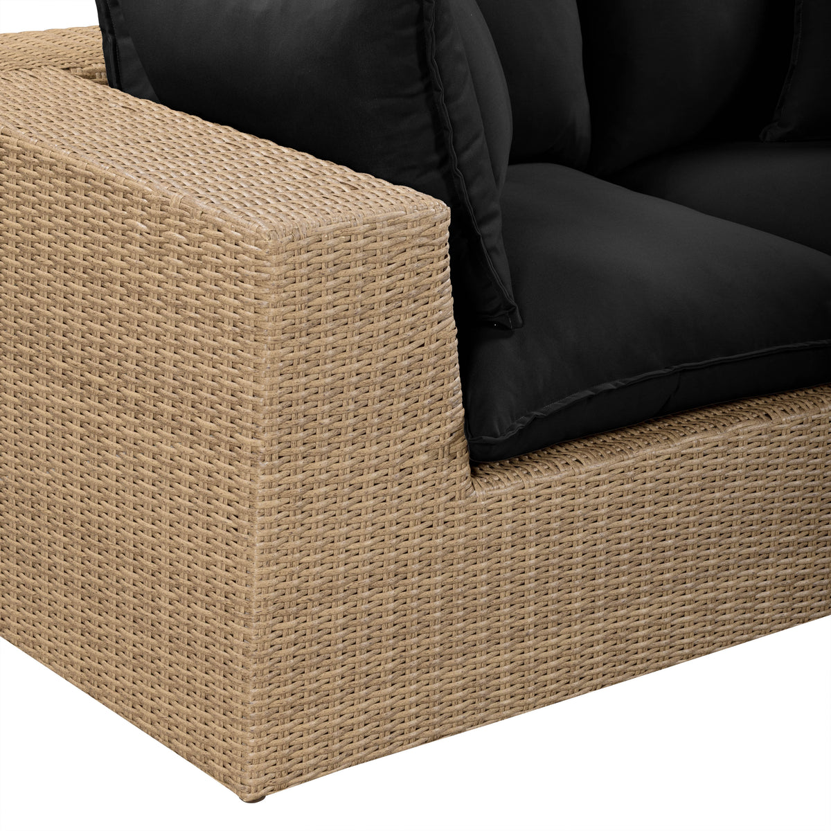 Cali 4-Piece Performance Fabric & Wicker Outdoor Sectional - Black / Brown - Image 4