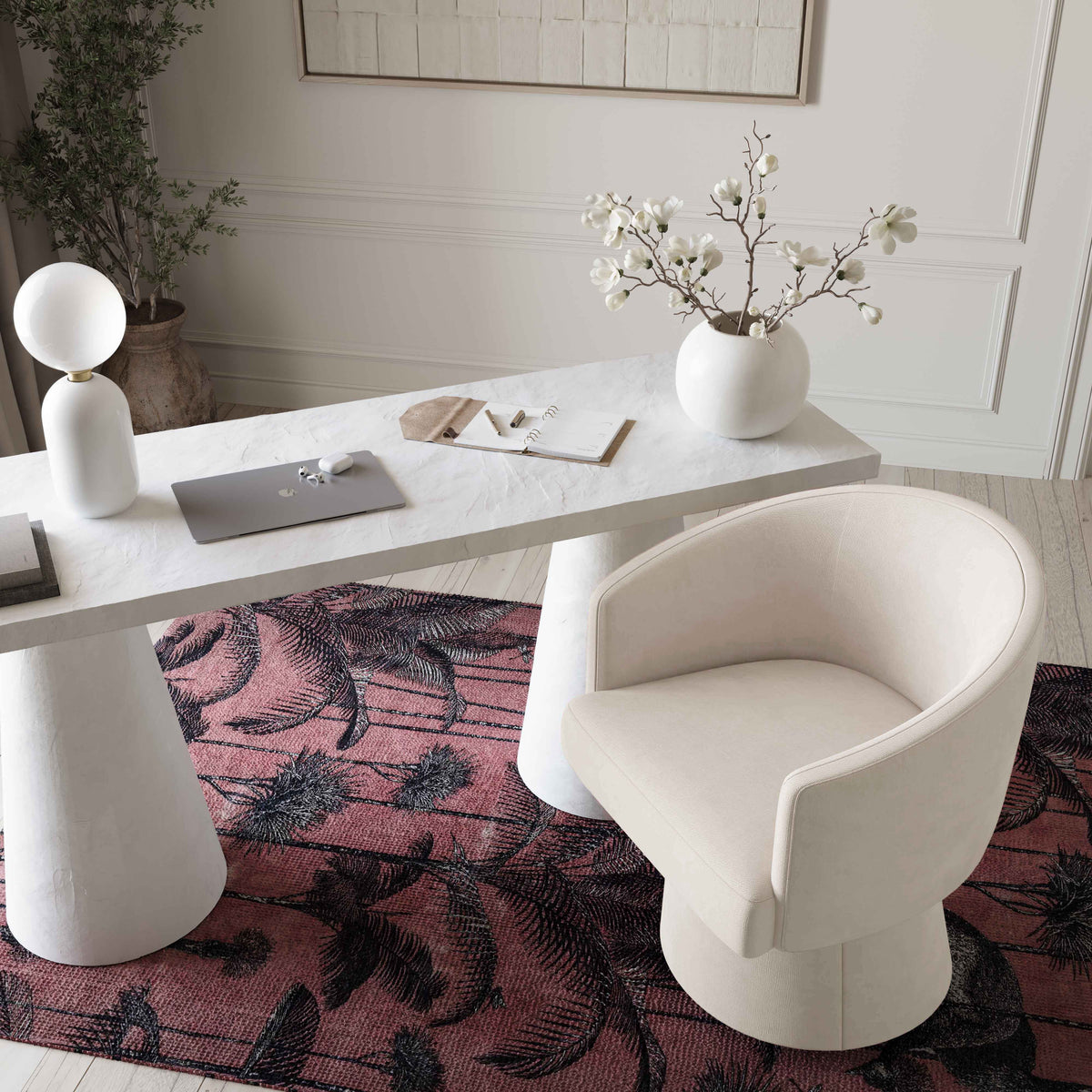Kristen Rolling Desk Chair - Cream - Image 2