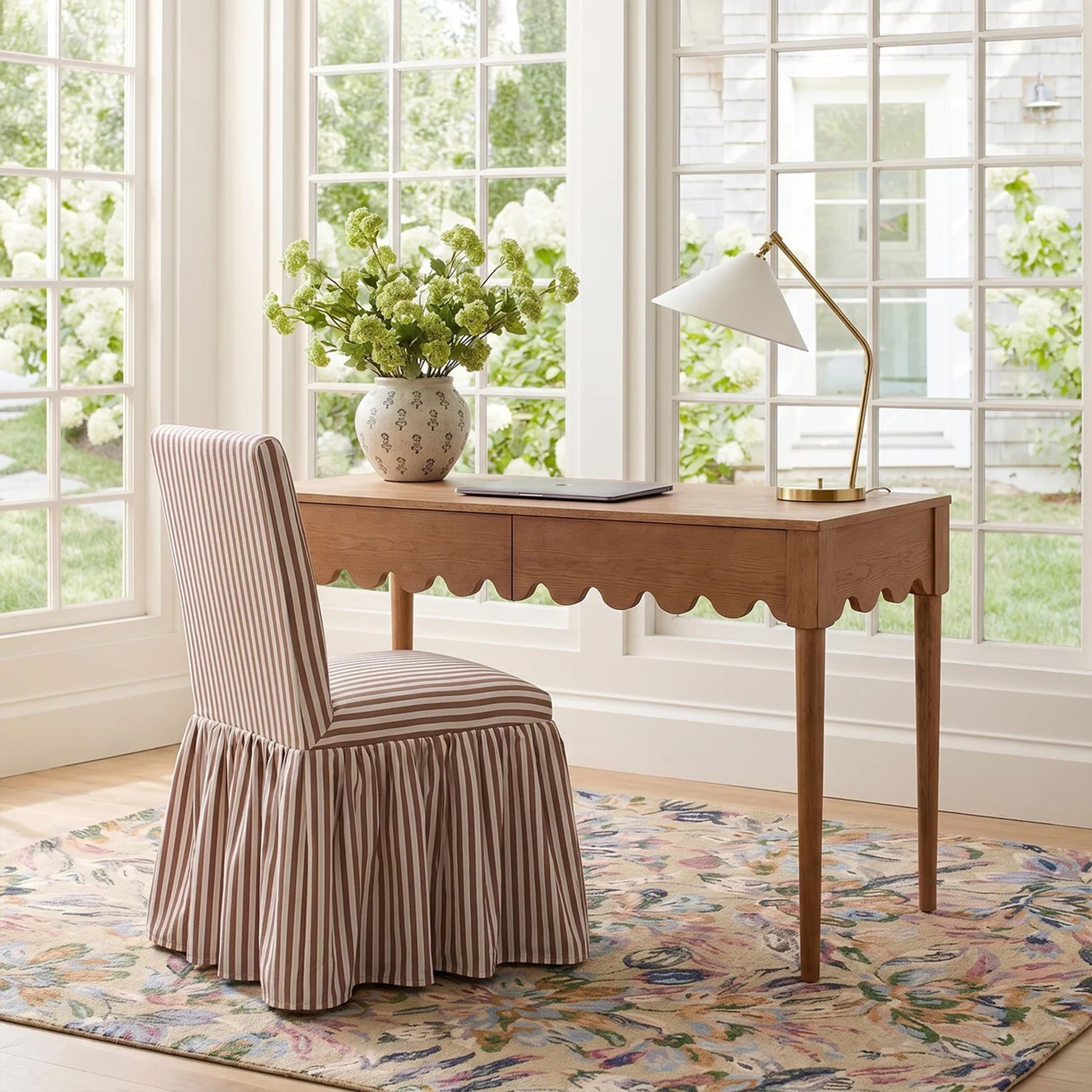 Gertrude Striped Performance Linen Skirted Dining Chair - Brown - Image 2