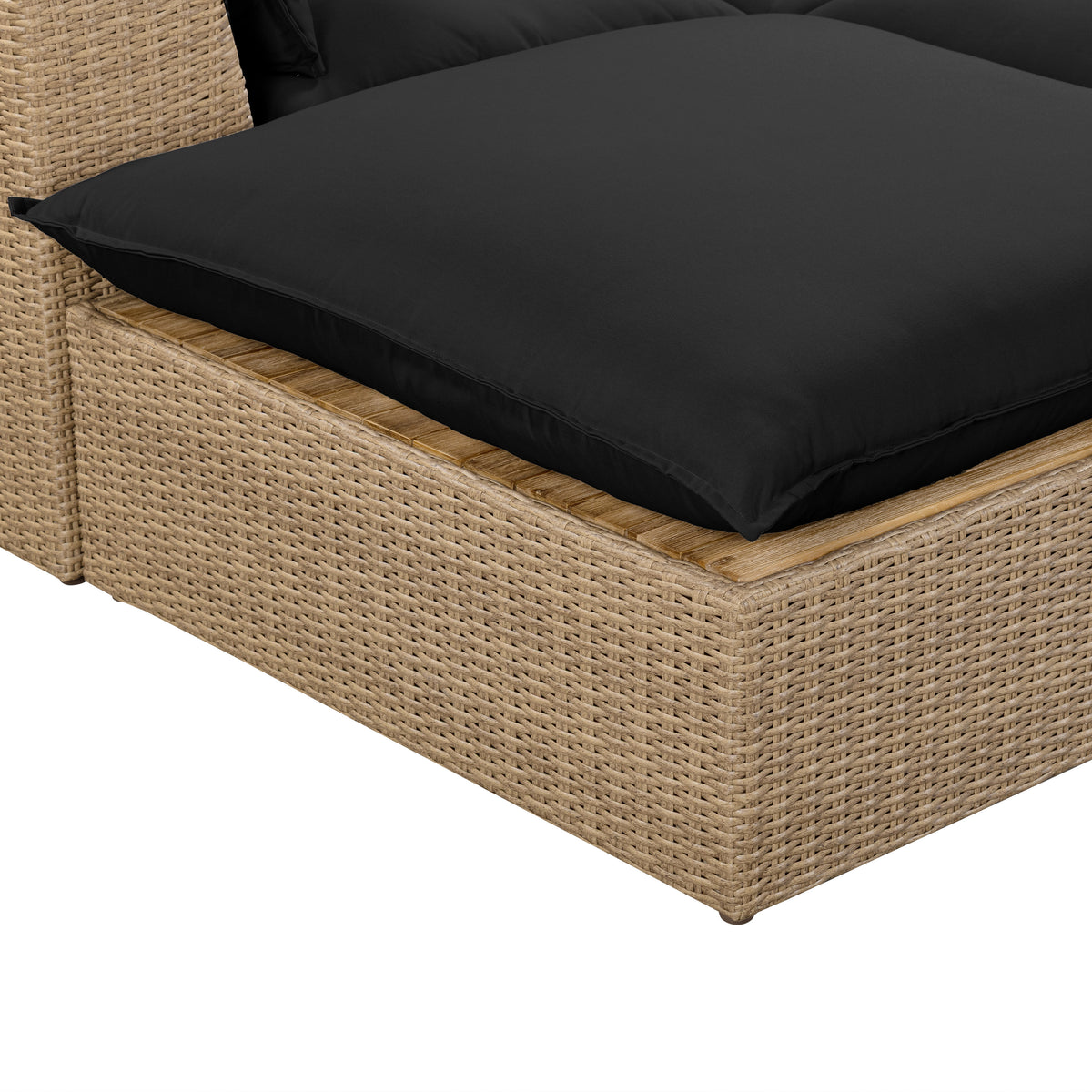 Cali 4-Piece Performance Fabric & Wicker Outdoor Sectional - Black / Brown - Image 9