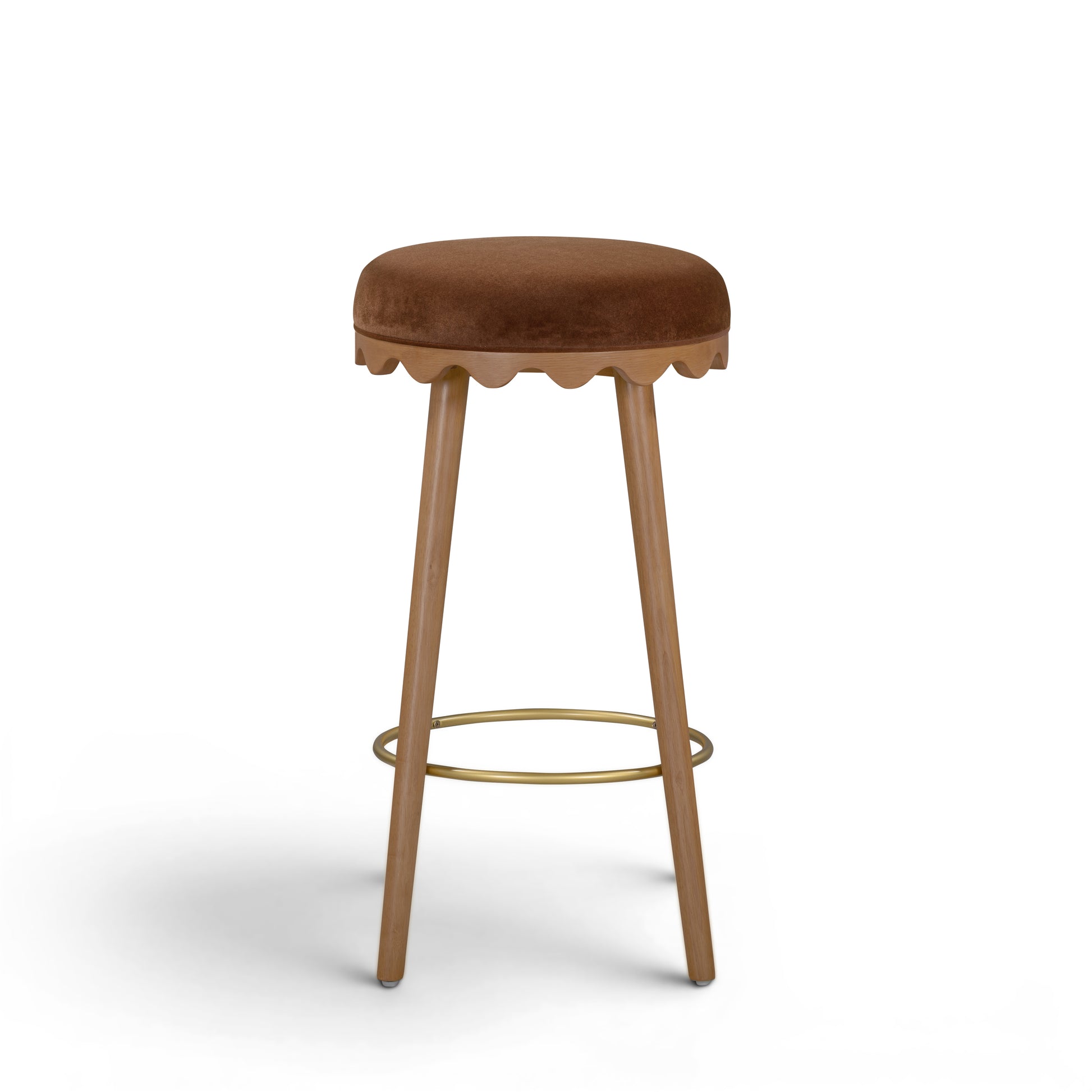 Oodle Bronze Performance Vegan Mohair Light Walnut Bar Stool - Image 3