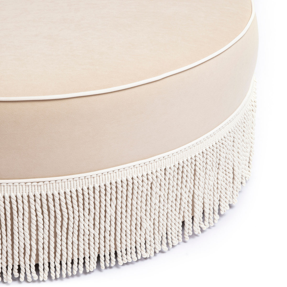 Tassy Tasseled Round Ottoman - Tan - Image 5