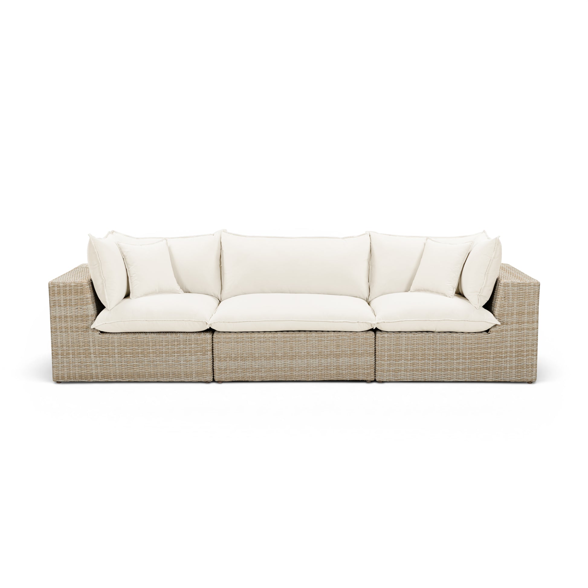 Cali 120" Performance Fabric & Wicker Outdoor Sofa - Cream / Beige - Image 1