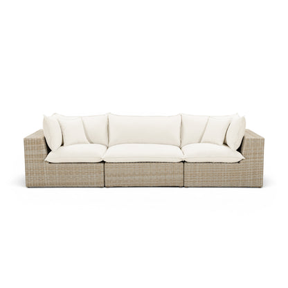 Cali 120" Performance Fabric & Wicker Outdoor Sofa - Cream / Beige - Image 1