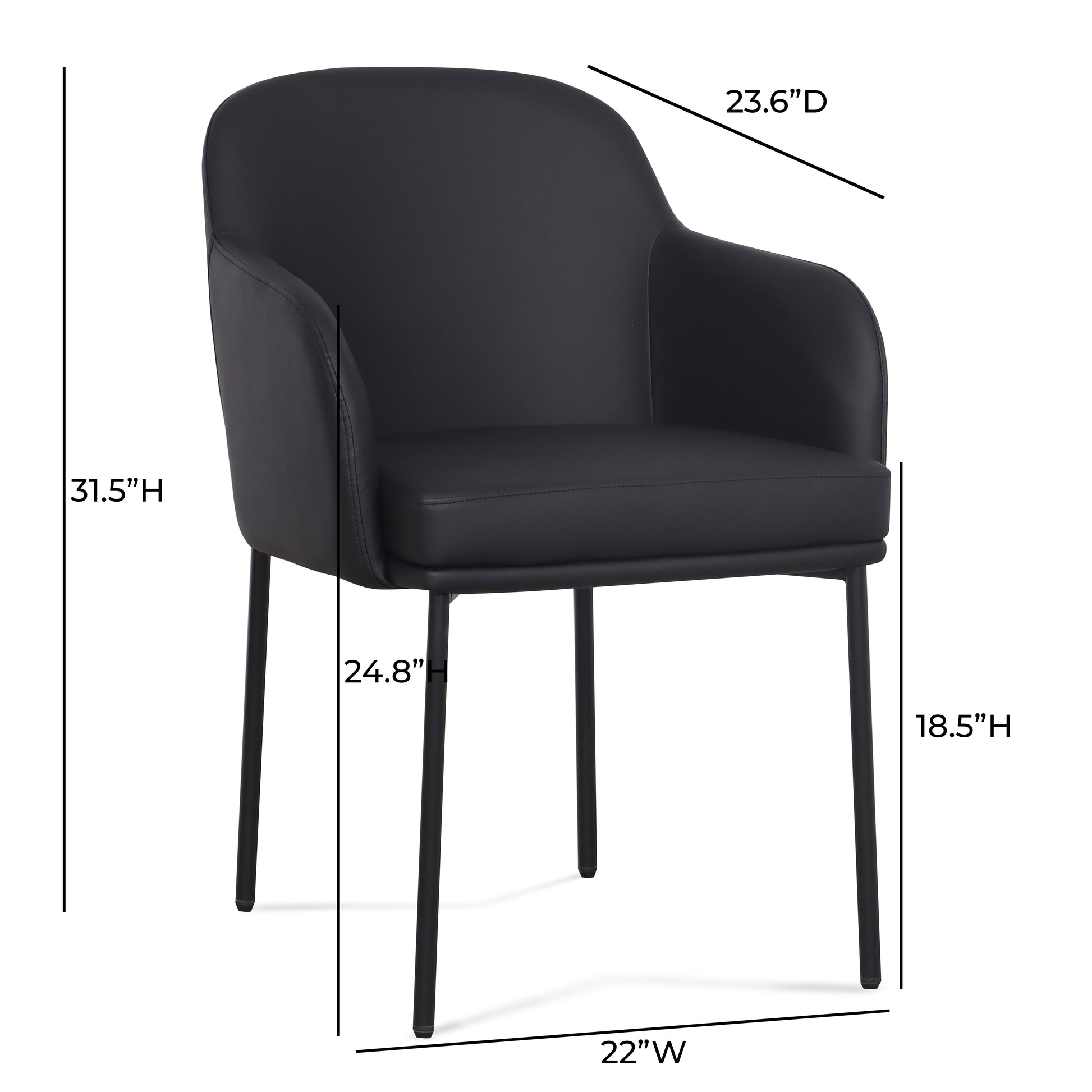 Sydney Performance Vegan Leather Armchair - Set of 2 - Black - Image 7