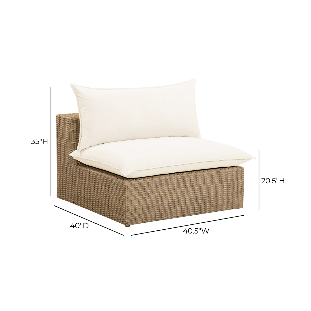 Cali Performance Fabric & Wicker Outdoor Armless Chair - Cream / Brown - Image 5