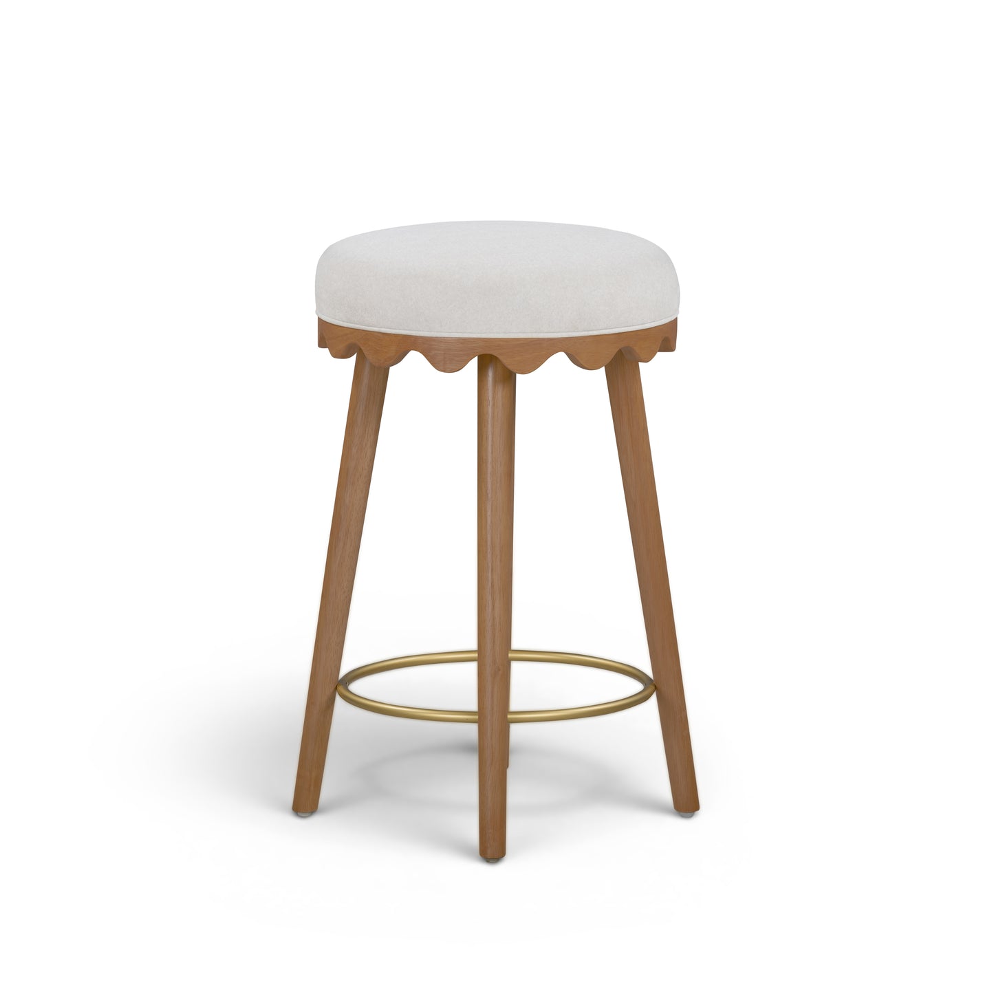 Oodle Cream Performance Vegan Mohair Light Walnut Counter Stool - Image 3