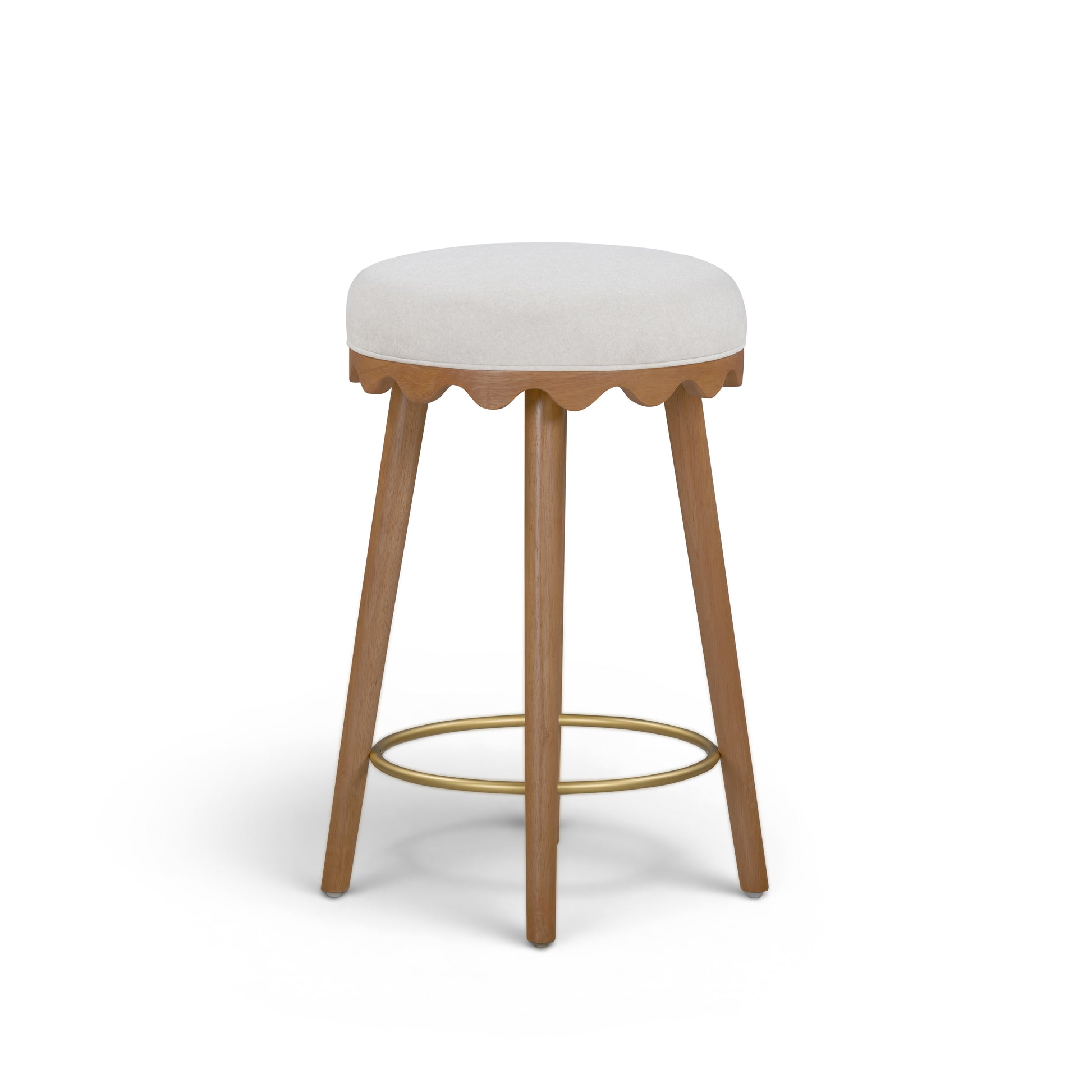 Oodle Cream Performance Vegan Mohair Light Walnut Counter Stool - Image 3