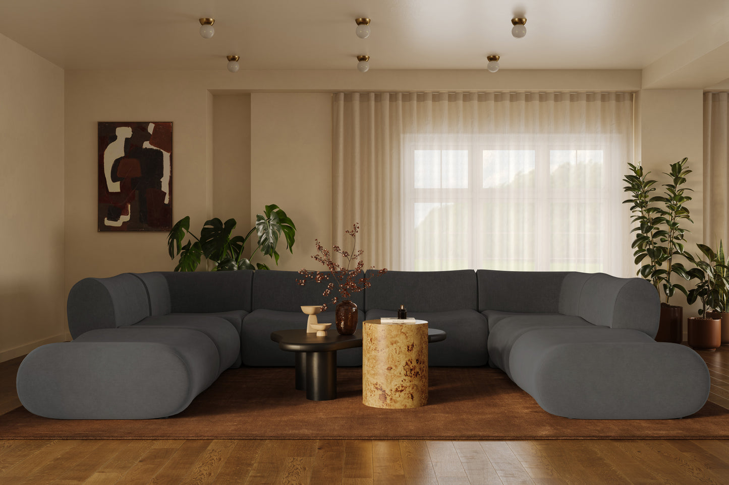 Zenith 8-Piece Contract-Grade Upcycled Fabric Modular U-Sectional - Grey - Image 2