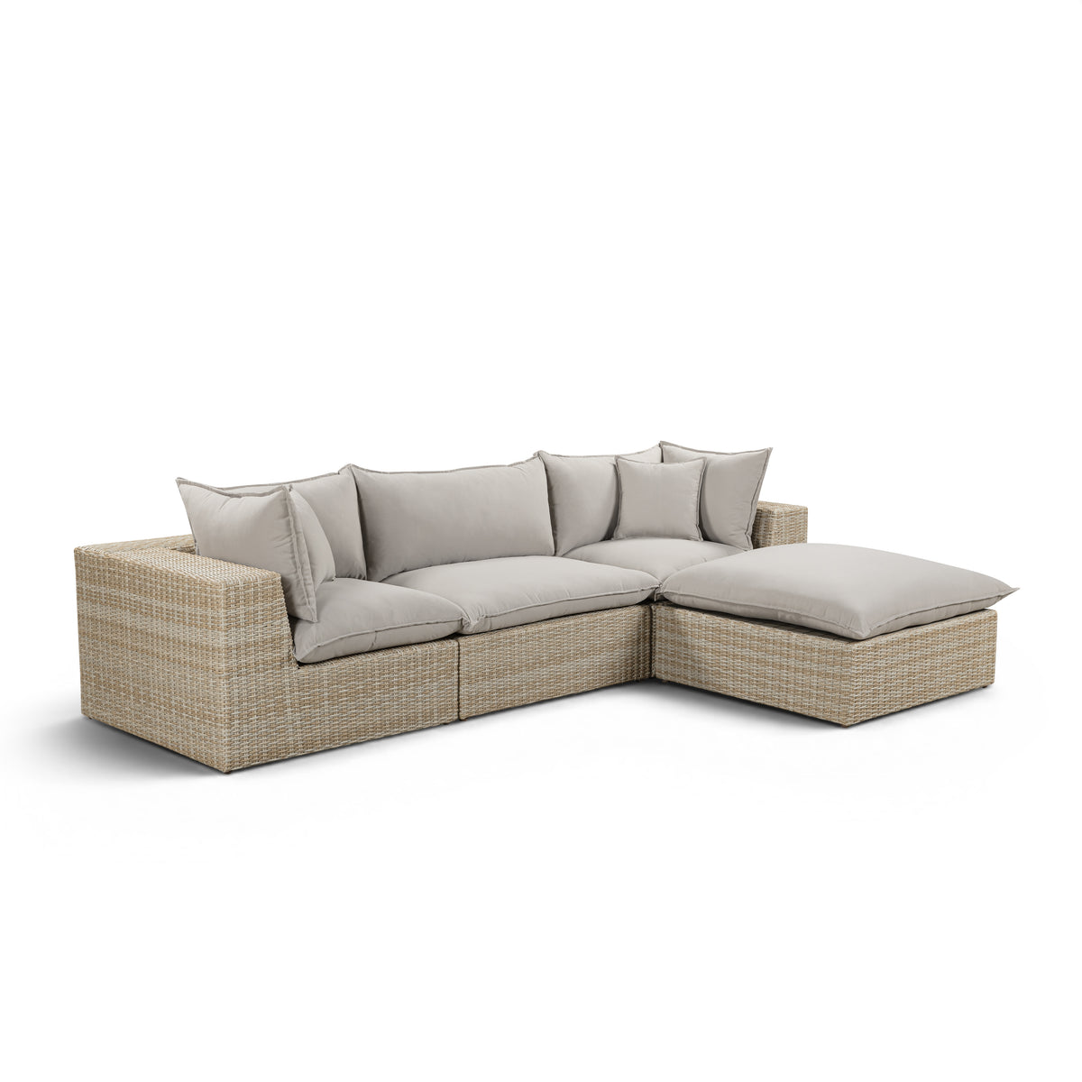 Cali 4-Piece Performance Fabric & Wicker Outdoor Sectional - Grey / Natural - Image 2