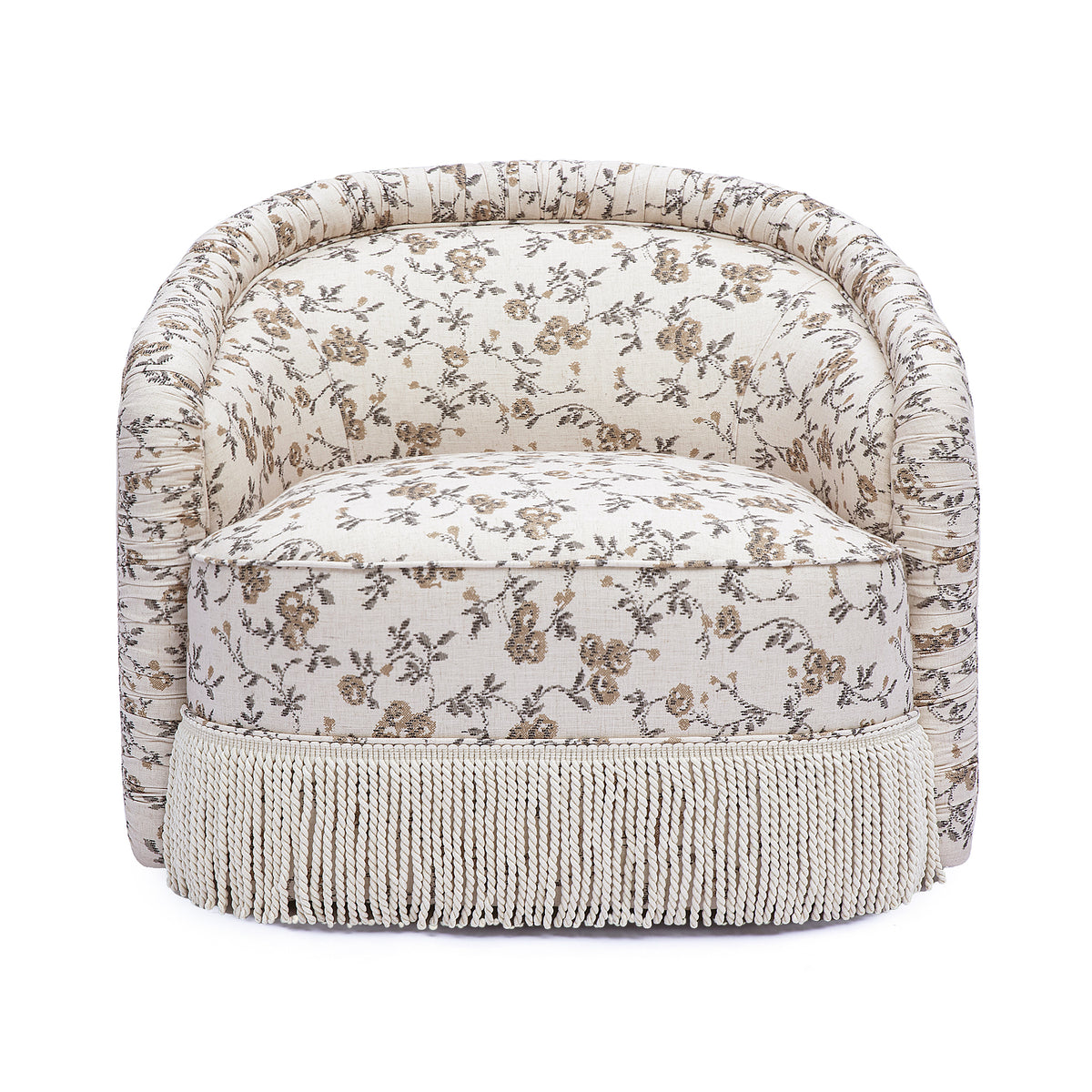Pamela Tasseled Lounge Accent Chair - Natural Floral Print - Image 2
