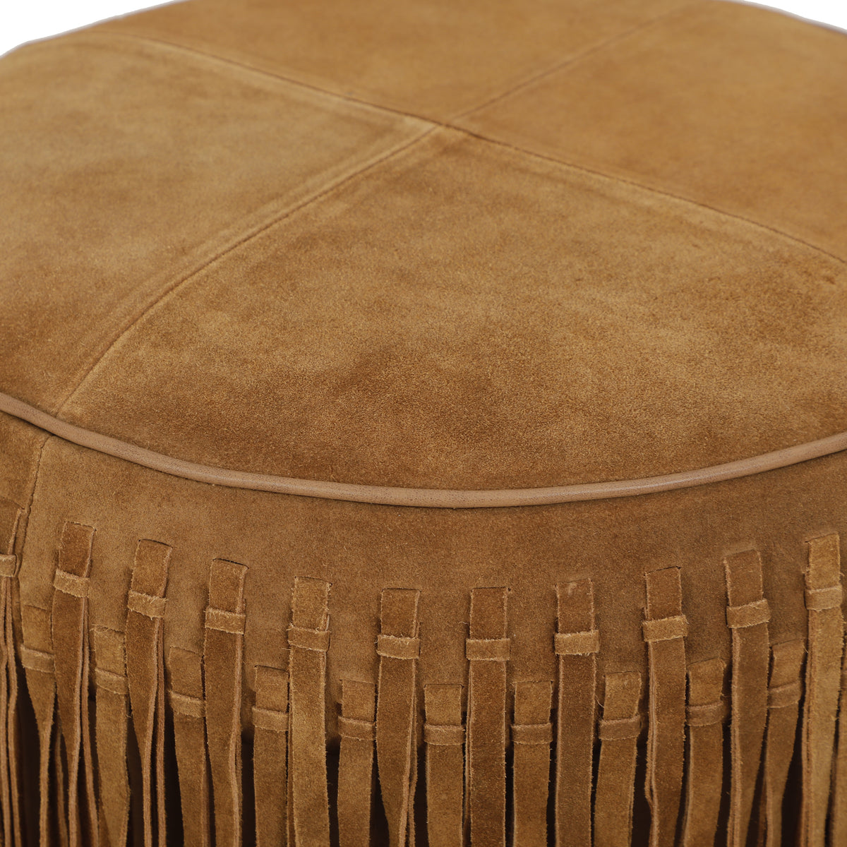 Daphne Round Suede Fringe Ottoman - Cognac - Image 5