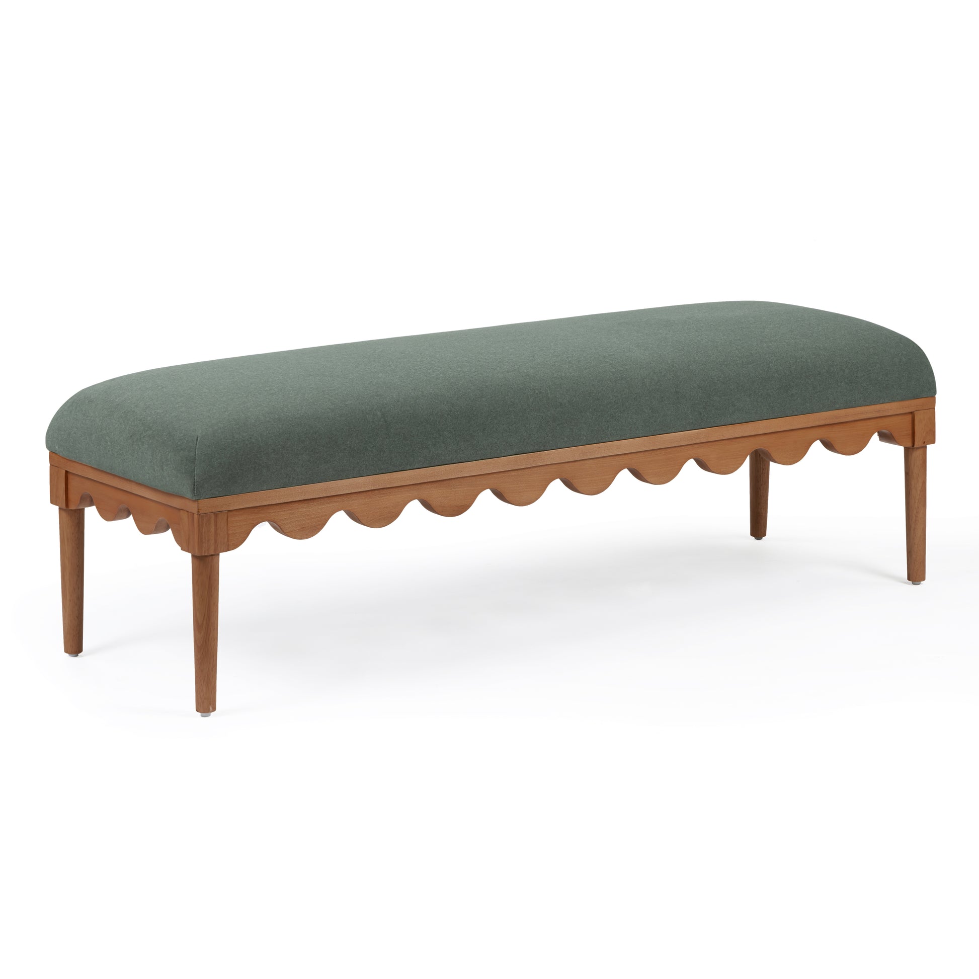 Oodle 56.5" Performance Vegan Mohair Bench - Green / Walnut - Image 3