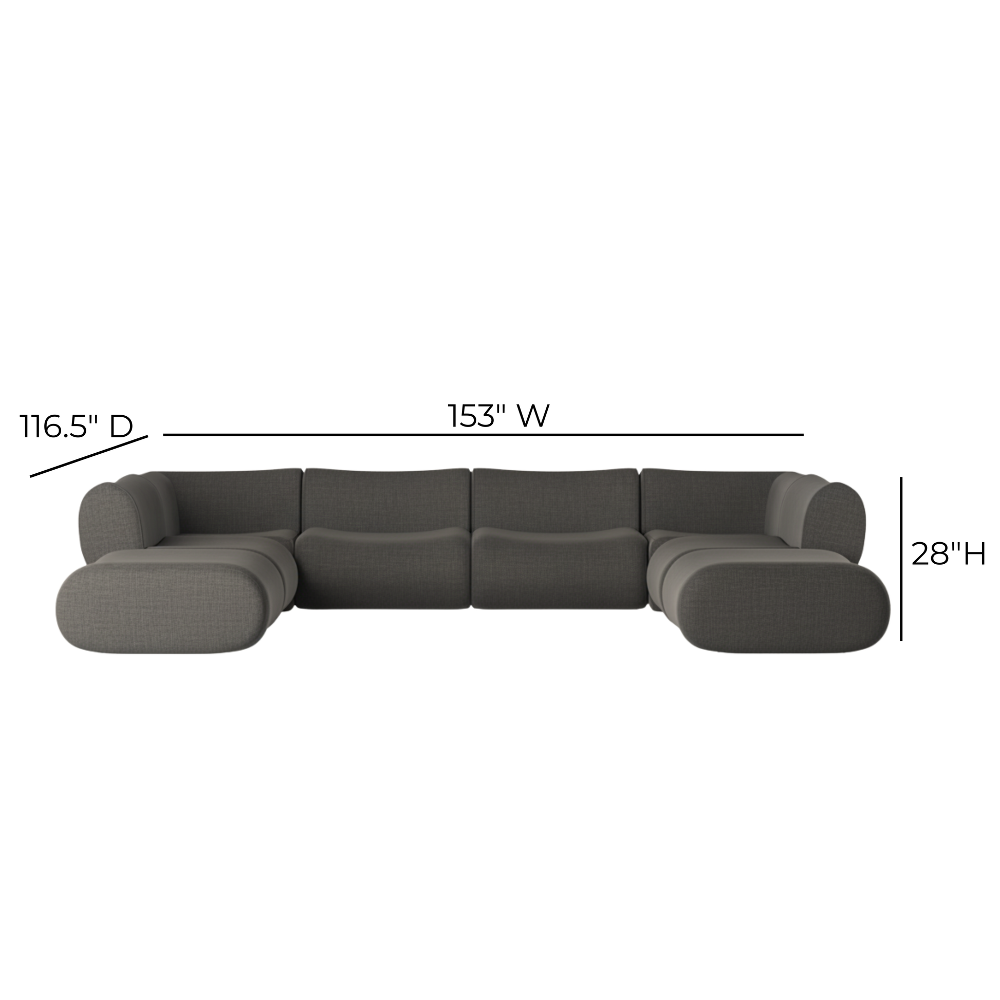 Zenith 8-Piece Contract-Grade Upcycled Fabric Modular U-Sectional - Grey - Image 7