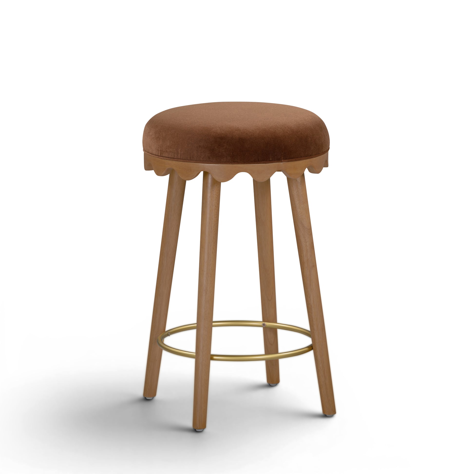 Oodle Bronze Performance Vegan Mohair Light Walnut Counter Stool - Image 1