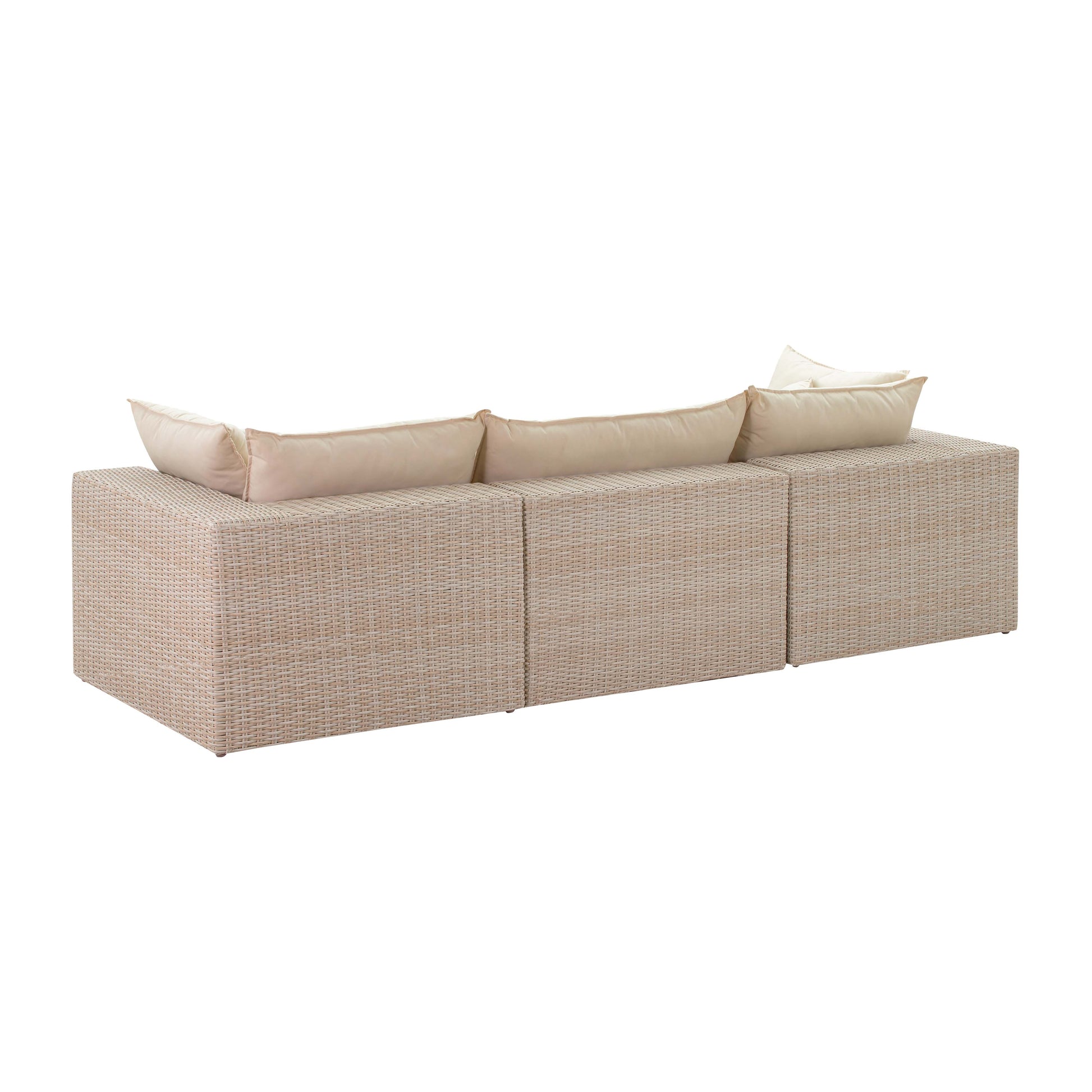 Cali 120" Performance Fabric & Wicker Outdoor Sofa - Cream / Beige - Image 7
