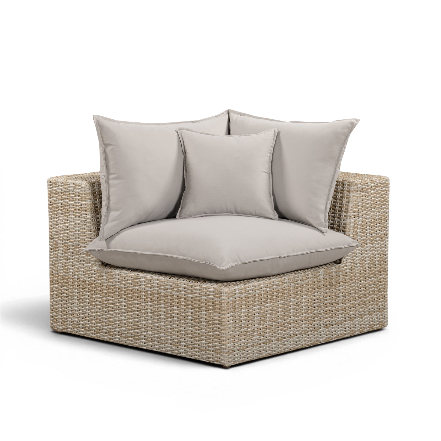Cali Performance Fabric & Wicker Outdoor Corner Chair - Grey / Natural - Image 1